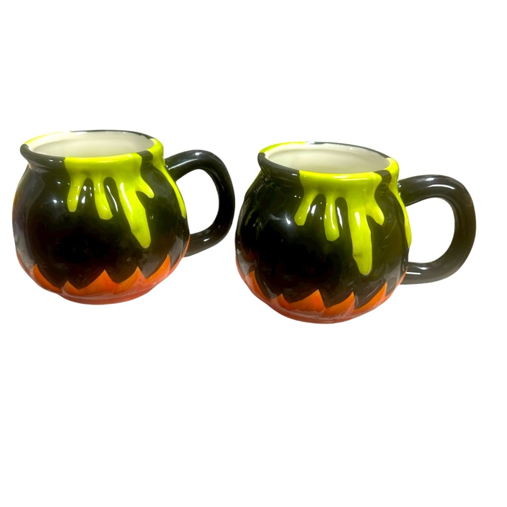 Hyde & Eek Halloween Witches Cauldron Colorful Drip Design Ceramic Mugs Lot 2
